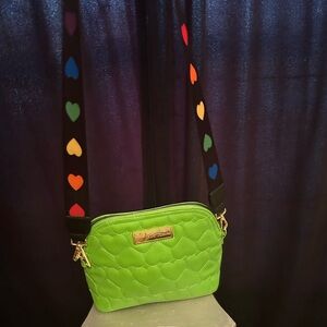 Betsey Johnson Lime Green Quilted Crossbody Bag with Heart Strap